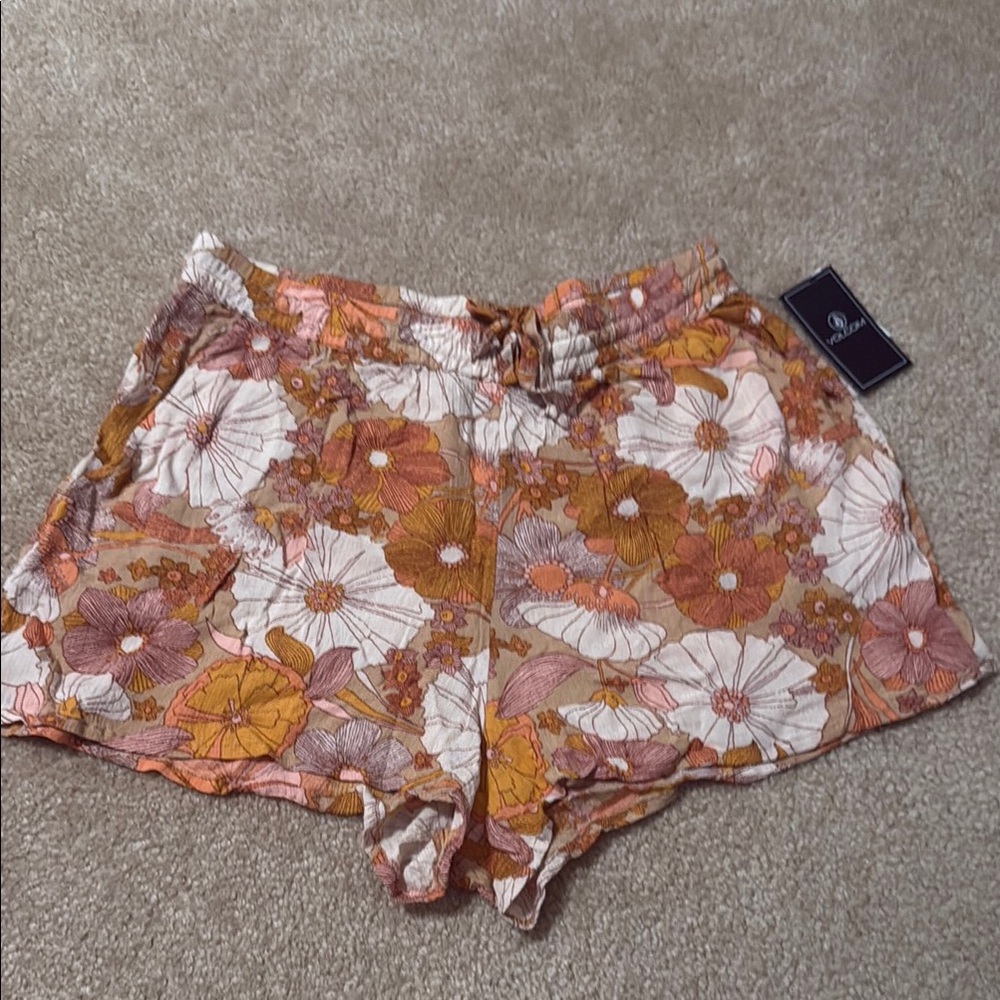Volcom High Waist Orange and White Only Good Daze Shorts